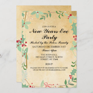 Vintage Winter Foliage New Years Day Eve Invite