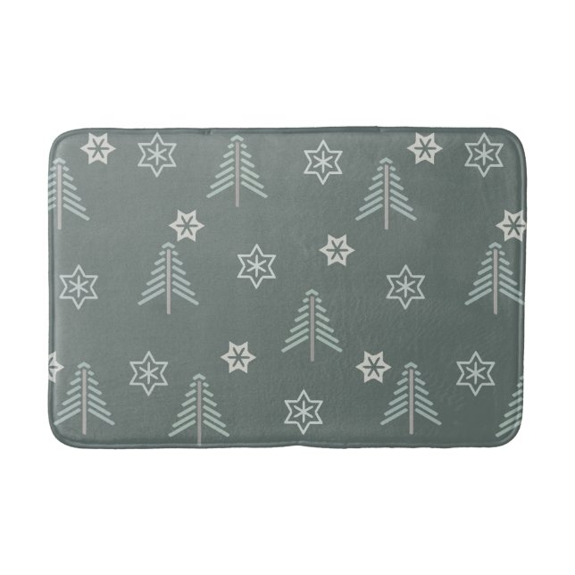 Vintage Winter Forest Pattern Dark Bath Mat (Front)