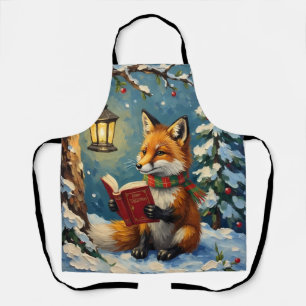 Vintage Winter Fox Reading by Lantern Light Apron