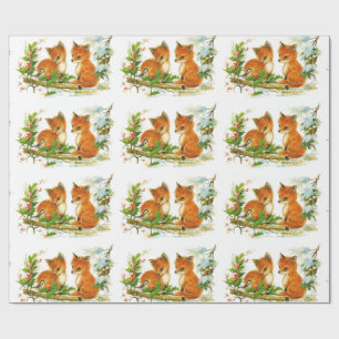 Vintage Winter Foxes Wrapping Paper