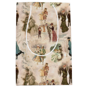 Vintage Winter Fun Snow Scenes Medium Gift Bag