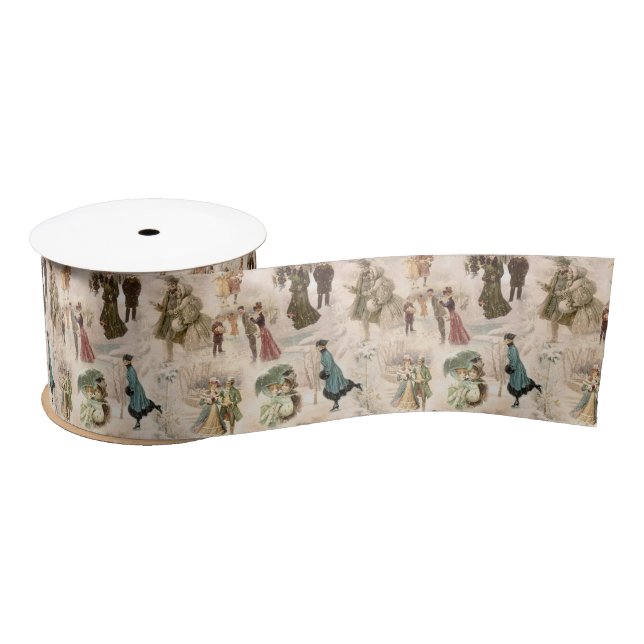 Vintage Winter Fun Snow Scenes Satin Ribbon (Spool)