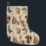 Vintage Winter Fun Snow Scenes Small Christmas Stocking<br><div class="desc">Nostalgic and rustic seamless pattern featuring scenes with Victorian families ice skating,  sledding,  and enjoying winter fun in the snow in warm sepia colours.</div>