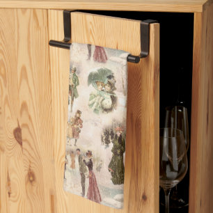 Vintage Winter Fun Snow Scenes Tea Towel