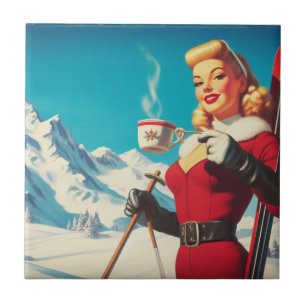 Vintage Winter Girl Ceramic Tile