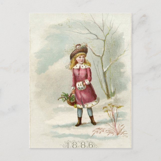 Vintage Winter Girl Postcard (Front)