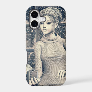 Vintage Winter Holiday Girl Portrait Art