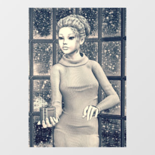 Vintage Winter Holiday Girl Portrait Art