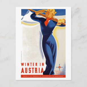Vintage Winter in Austria Ski Travel Poster Postcard