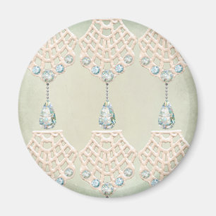 Vintage winter lace teal rhinestones victorian magnet