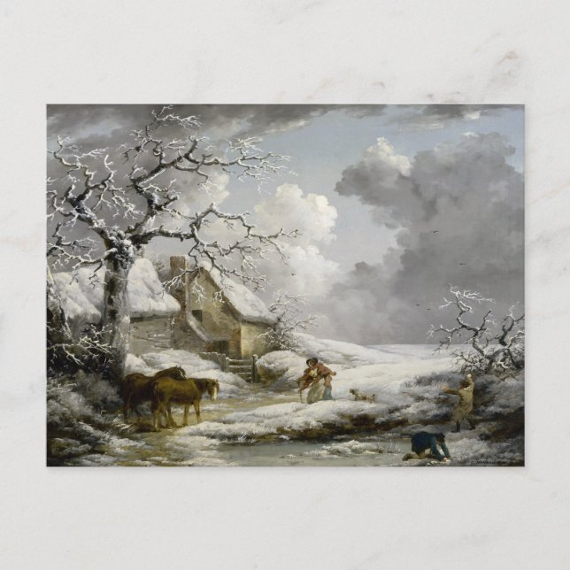 Vintage winter Landscape Christmas print Holiday Postcard (Front)