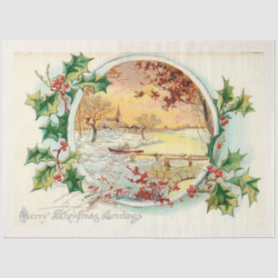 Vintage Winter Landscape For Christmas Tissue Paper