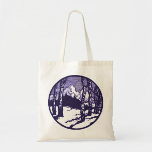 Vintage Winter Mountain Scene Etching Tote Bag
