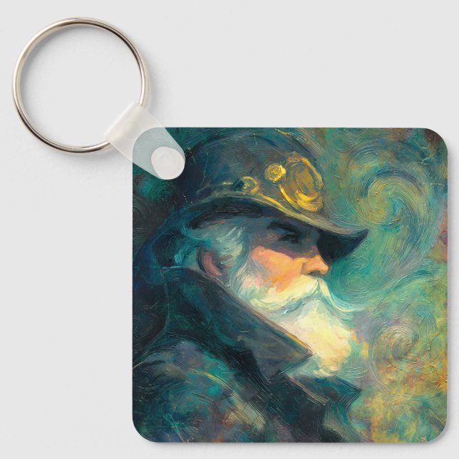 Vintage Winter Old Man Portrait Key Ring (Front)