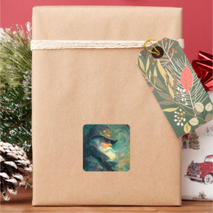 Vintage Winter Old Man Portrait Square Sticker