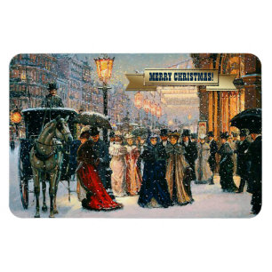 Vintage Winter Parisian Scene Christmas Gift Magnet