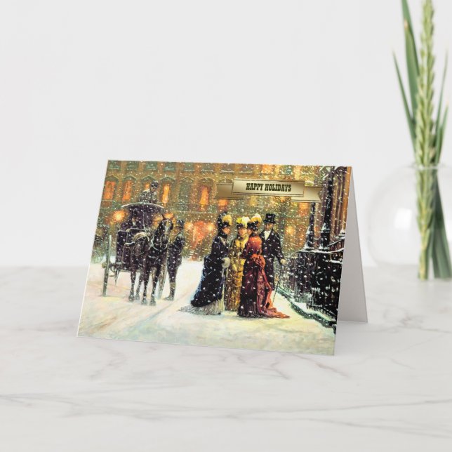 Vintage Winter Parisian Scene Christmas  Holiday Card (Front)