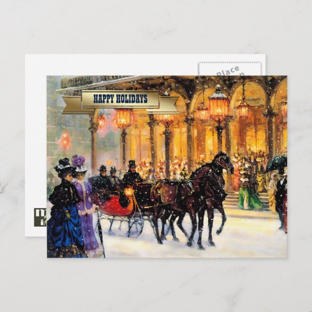 Vintage Winter Parisian Scene Christmas  Holiday Postcard (Front/Back)