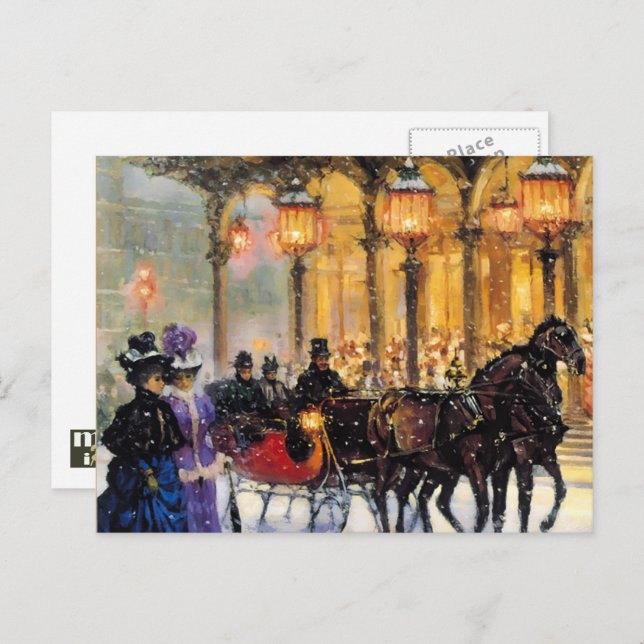 Vintage Winter Parisian Scene Christmas  Holiday Postcard (Front/Back)