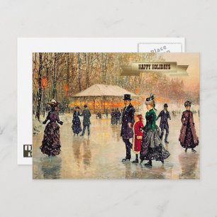 Vintage Winter Parisian Scene Christmas Holiday Postcard