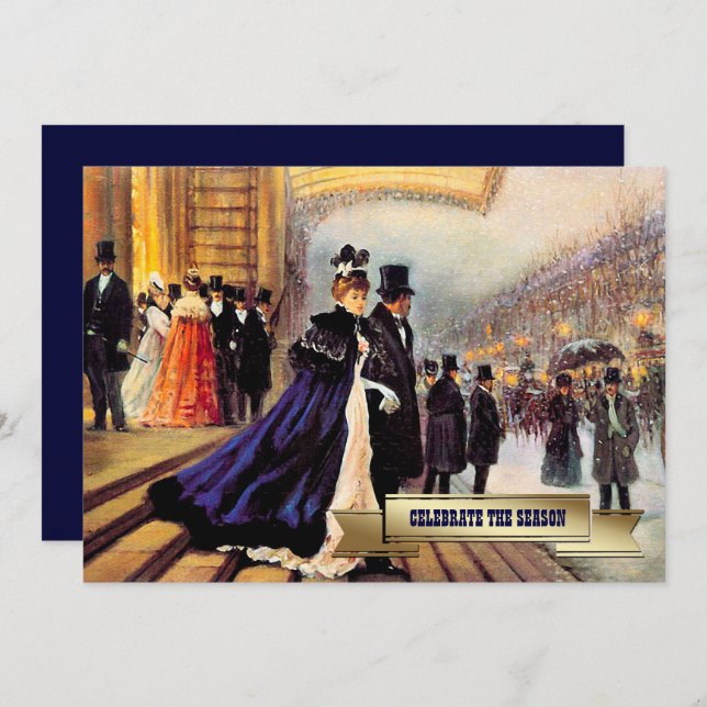Vintage Winter Parisian Scene Holiday Party  Invitation (Front/Back)