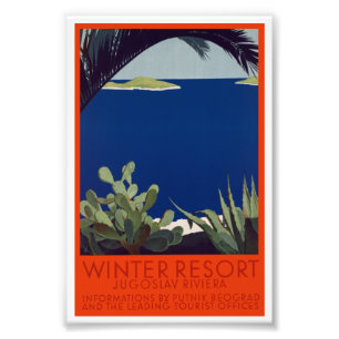 Vintage Winter Resort Yugoslavia Riviear Travel Po Photo Print
