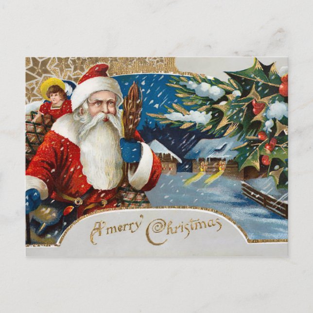 Vintage Winter Santa Holiday Postcard (Front)