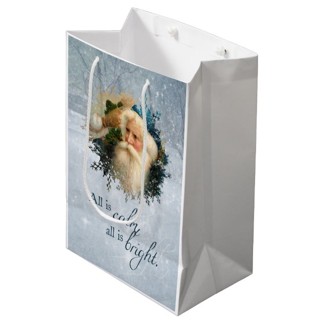 Vintage Winter Santa Personalised Medium Gift Bag (Front Angled)