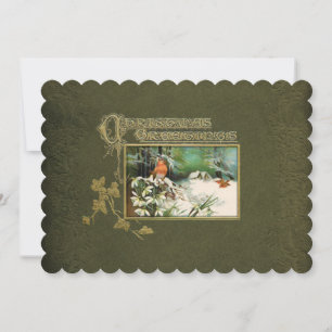 Vintage Winter Scene and Christmas Greeting Holiday Card