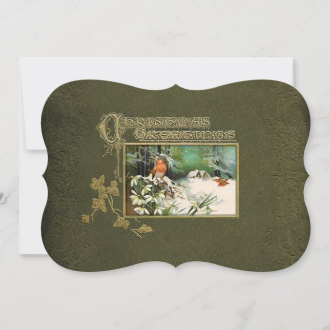 Vintage Winter Scene and Christmas Greeting Holiday Card (Front)