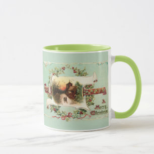 Vintage Winter Scene and Christmas Greeting Mug