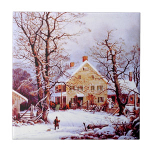Vintage Winter Scene. Christmas Gift Ceramic Tile