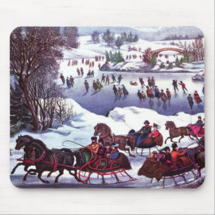 Vintage Winter Scene Christmas Gift Mouse Pad