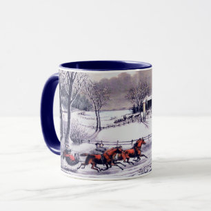 Vintage Winter Scene. Christmas Gift Mug