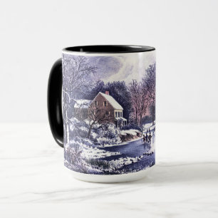 Vintage Winter Scene. Christmas Gift Mug
