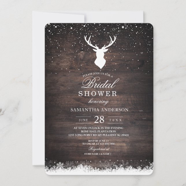 Vintage Winter Simple Deer & Snowflaks Invitation (Front)