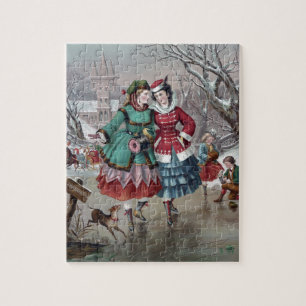 Vintage Winter Skating Scene Puzzle