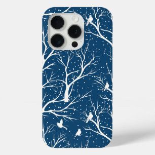 Vintage Winter Sky White Birds Snowflakes iPhone 15 Pro Case