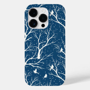 Vintage Winter Sky White Birds Snowflakes Case-Mate iPhone 14 Pro Case