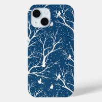 Vintage Winter Sky White Birds Snowflakes