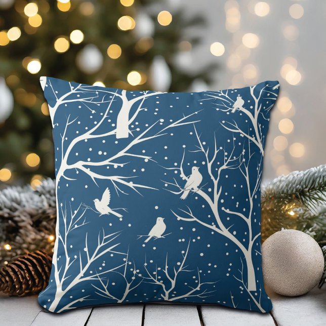 Vintage Winter Sky White Birds Snowflakes Cushion (Creator Uploaded)