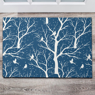 Vintage Winter Sky White Birds Snowflakes Doormat