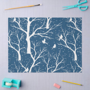 Vintage Winter Sky White Birds Snowflakes Tissue Paper