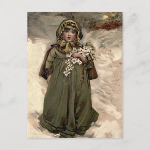 Vintage Winter Snow Girl Postcard