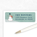 Vintage Winter Snowman Holiday Return Address Return Address Label<br><div class="desc">Dress up your envelopes in style this holiday season! The label design features a snowy winter scene with falling snowflakes and a happy snowman dressed in a top hat and scarf. Personalise with your family's return address. Vintage aqua blue / green and navy blue colour scheme. Labels coordinate with our...</div>