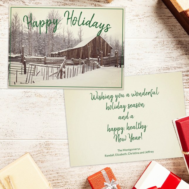 Vintage Winter Snowy Barn Photo Custom Holiday Card (Creator Uploaded)