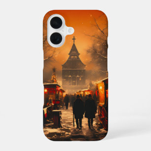 Vintage Winter Snowy Christmas Market iPhone 16 Case