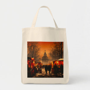 Vintage Winter Snowy Christmas Market Tote Bag