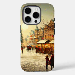 Vintage Winter Snowy Christmas Market Town iPhone 16 Pro Case