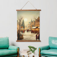 Vintage Winter Snowy Christmas Market Town
